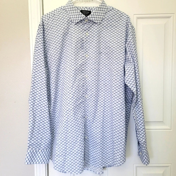 Nordstrom Non Iron Trim Fit Blue White Circles Contrast Cuff Button Down Sz L - Picture 1 of 11